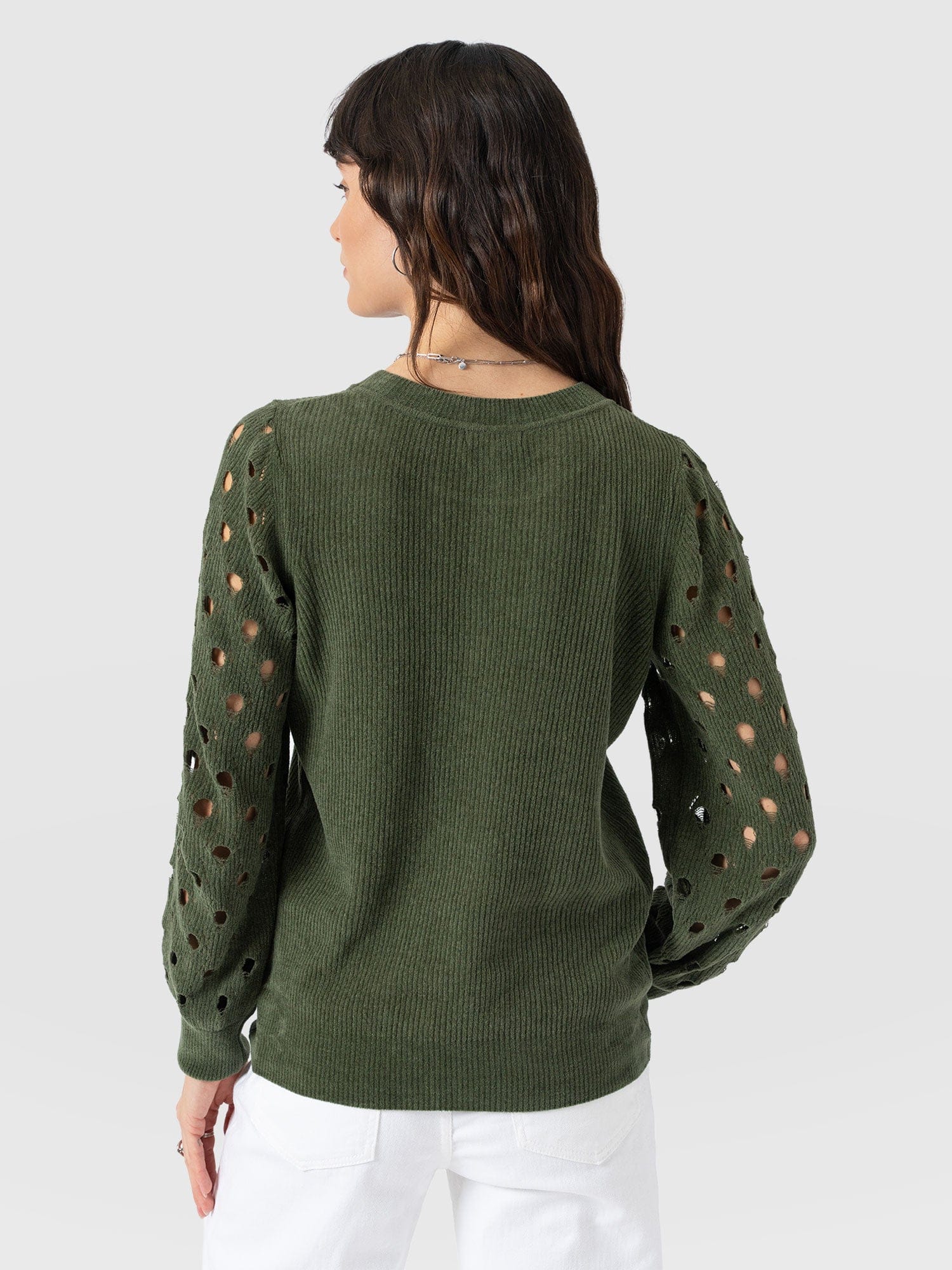 Suki Lace Hole Knit Green - Women's Knitwear | Saint + Sofia® US