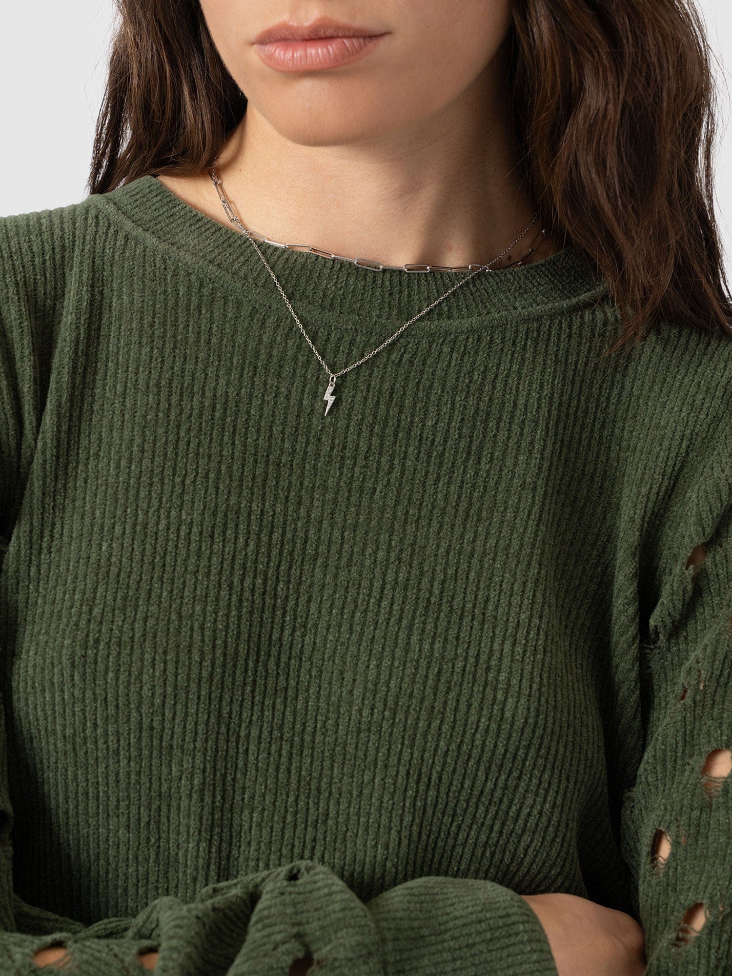 Suki Lace Hole Knit Green - Women's Knitwear | Saint + Sofia® US