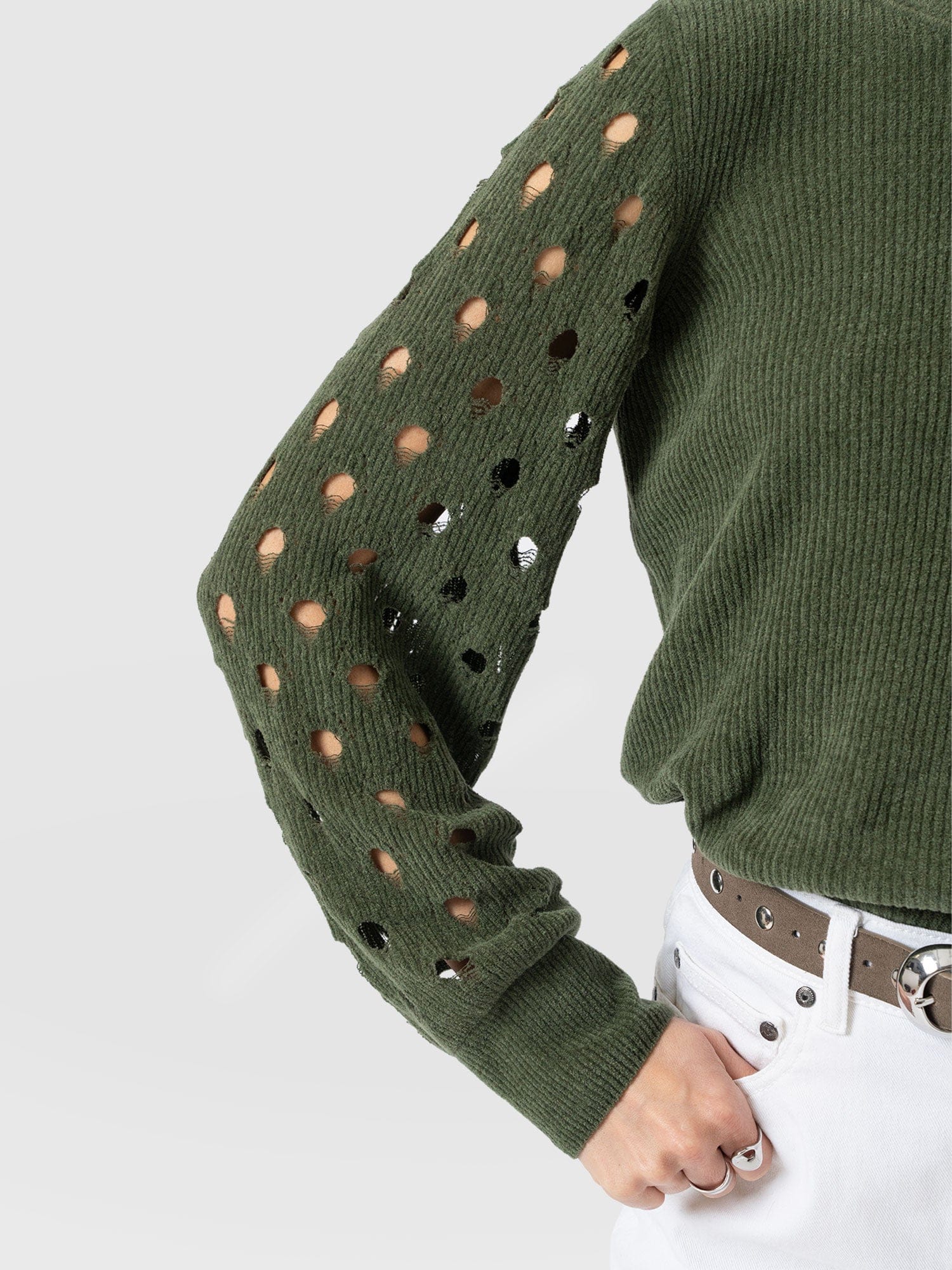 Suki Lace Hole Knit Green - Women's Knitwear | Saint + Sofia® US