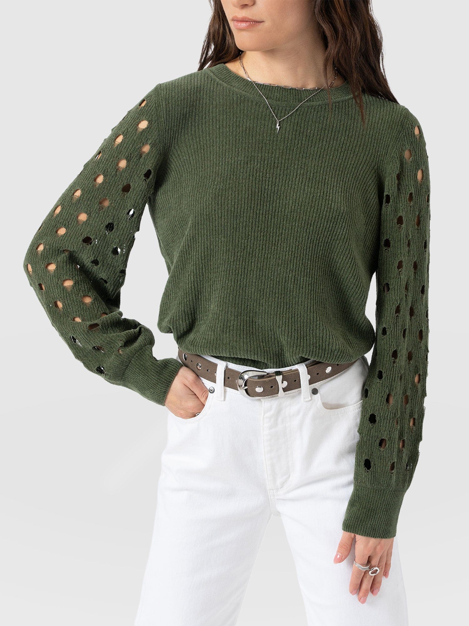 Suki Lace Hole Knit Green - Women's Knitwear | Saint + Sofia® US