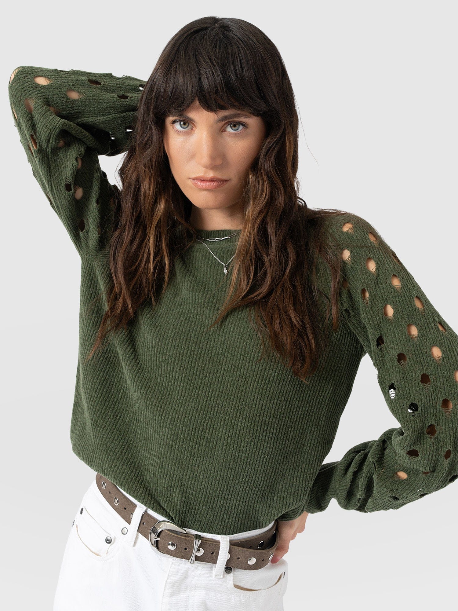 Suki Lace Hole Knit Green - Women's Knitwear | Saint + Sofia® US
