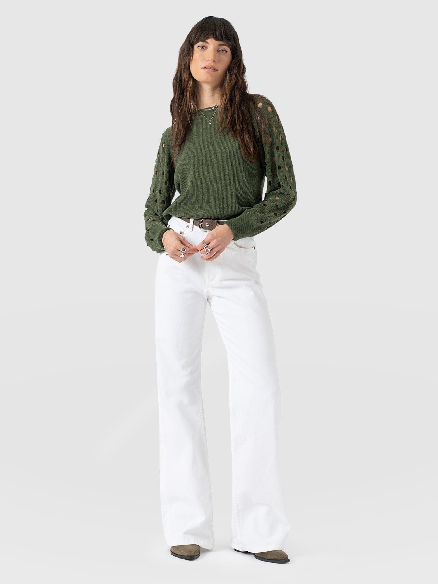 Suki Lace Hole Knit Green - Women's Knitwear | Saint + Sofia® US