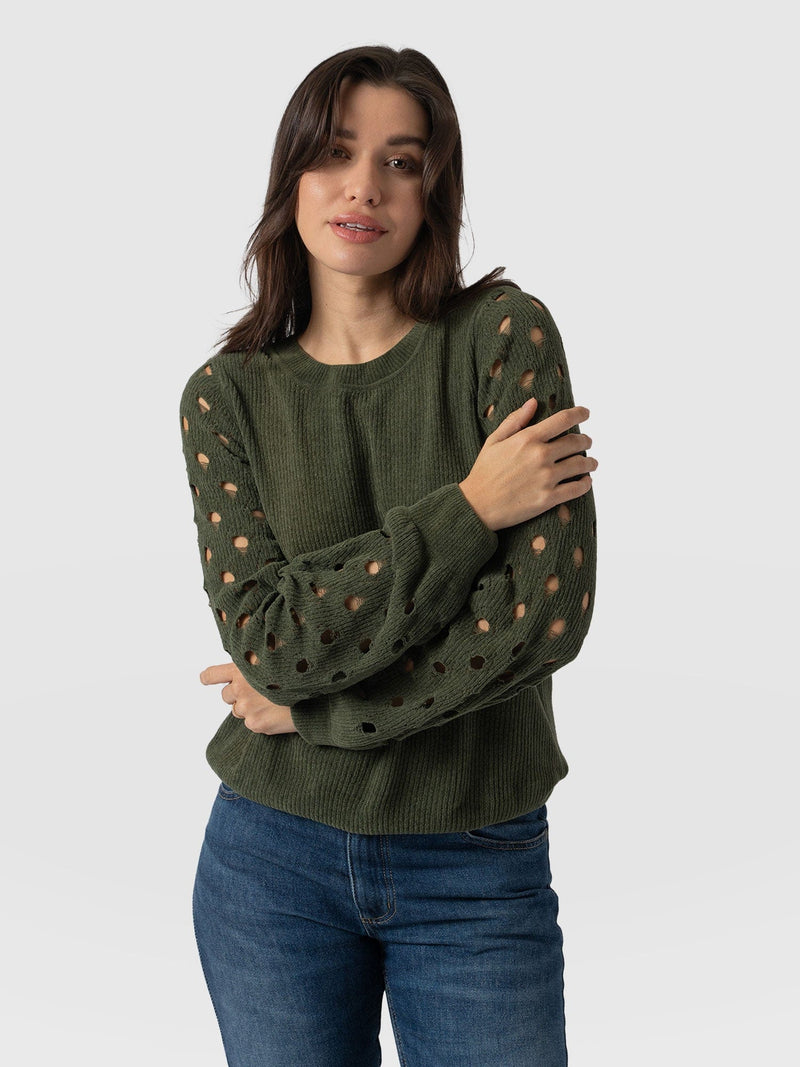 Suki Lace Hole Knit Green - Women's Knitwear | Saint + Sofia® US