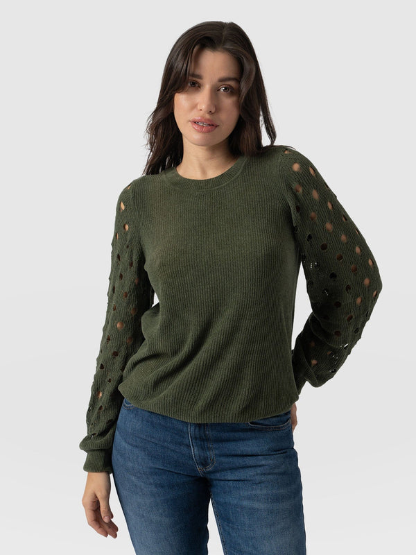 Suki Lace Hole Knit Green - Women's Knitwear | Saint + Sofia® US