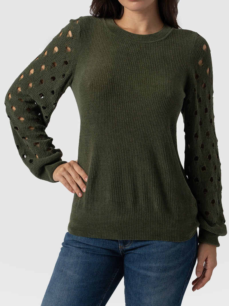 Suki Lace Hole Knit Green - Women's Knitwear | Saint + Sofia® US