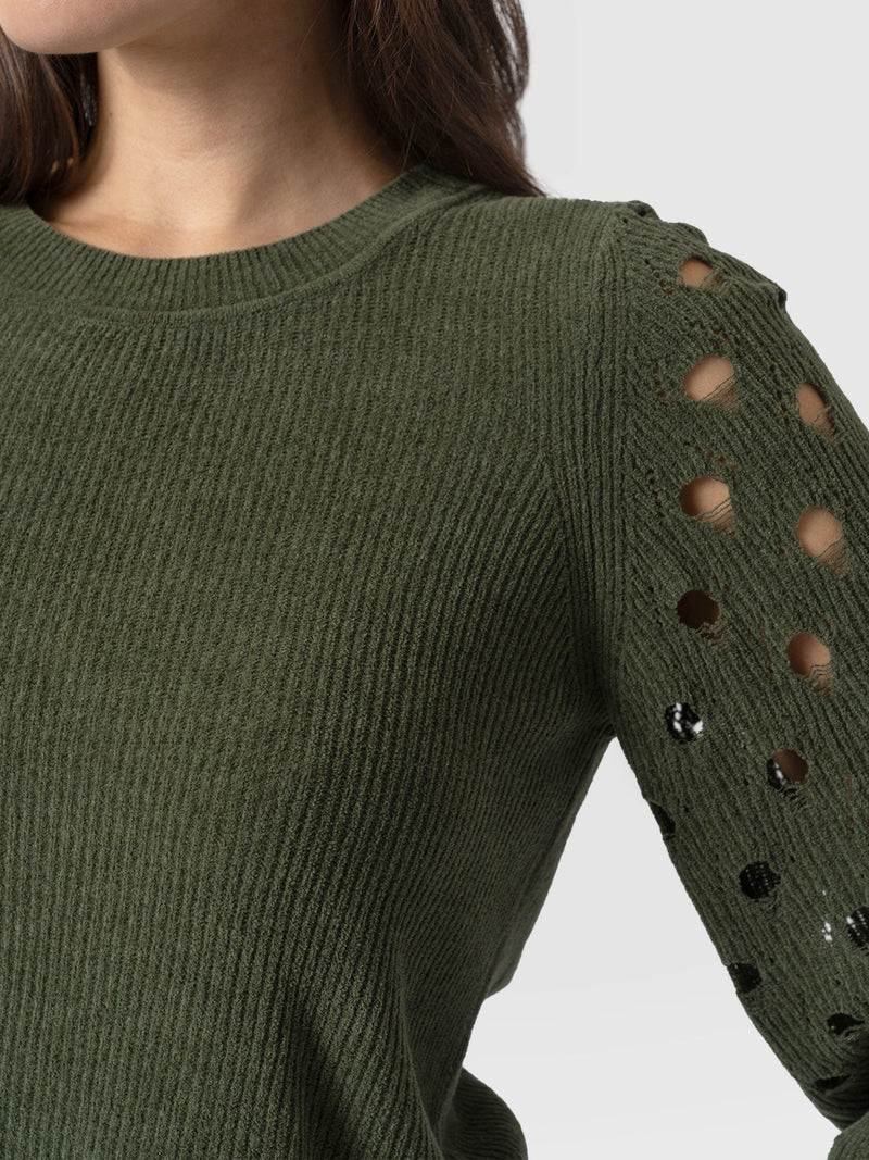 Suki Lace Hole Knit Green - Women's Knitwear | Saint + Sofia® US