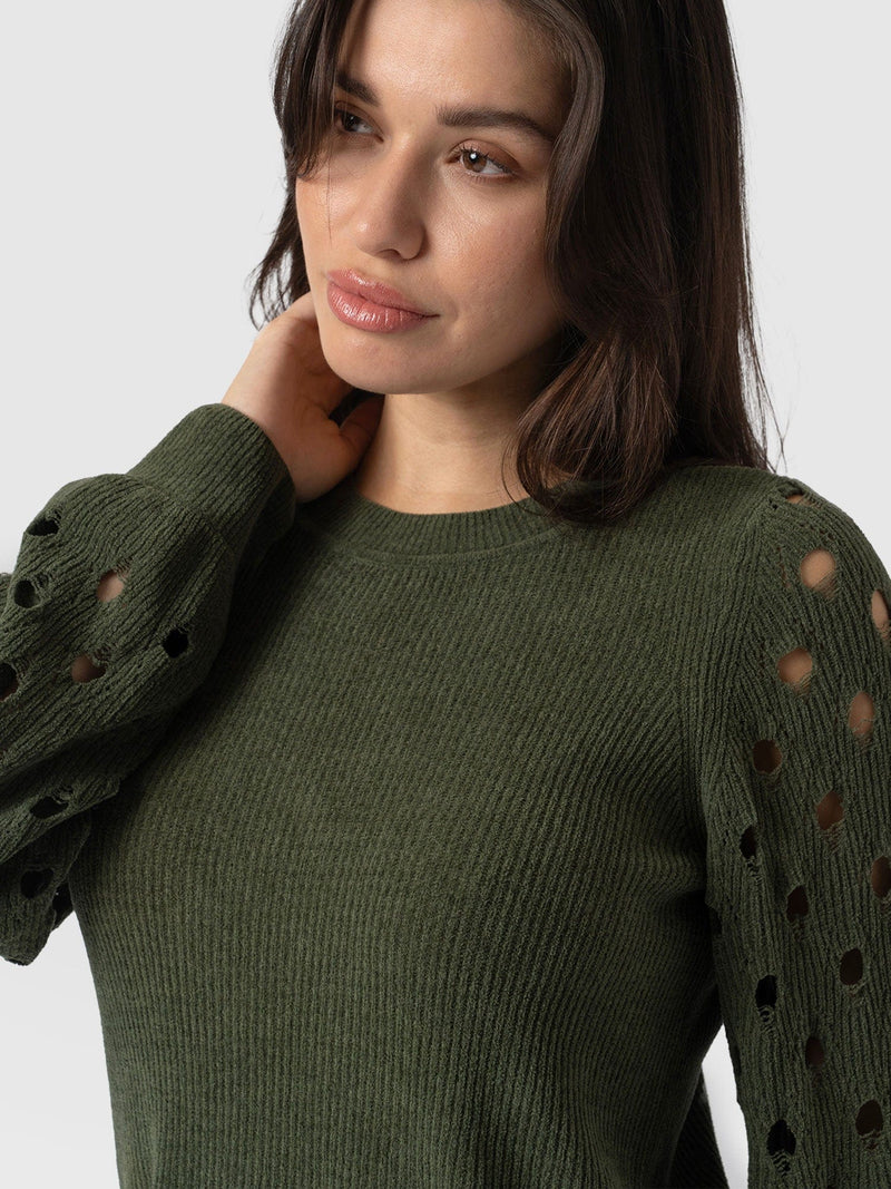 Suki Lace Hole Knit Green - Women's Knitwear | Saint + Sofia® US