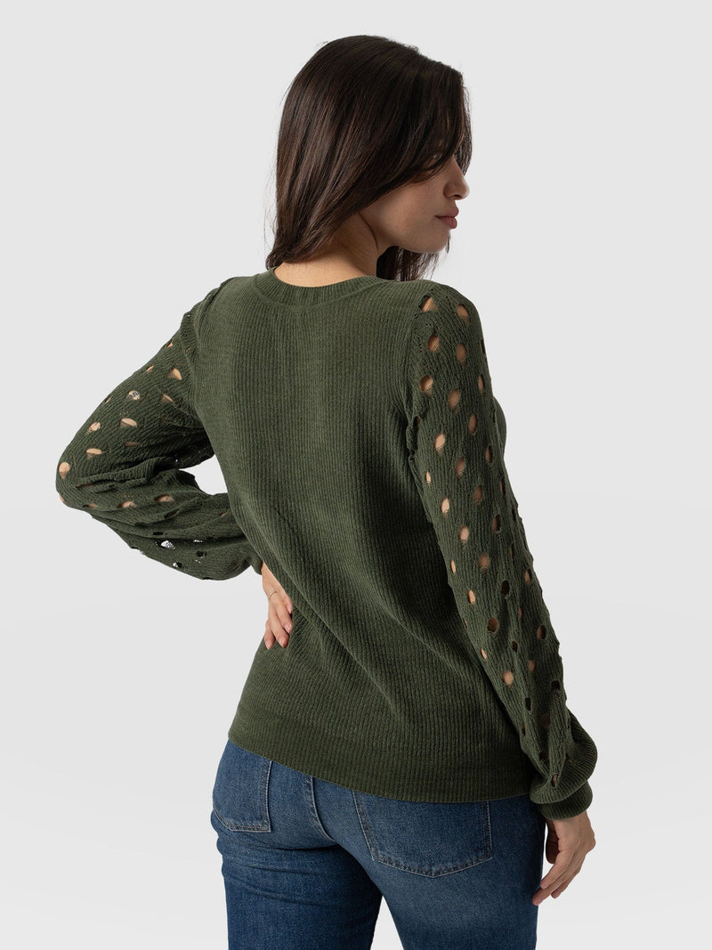 Suki Lace Hole Knit Green - Women's Knitwear | Saint + Sofia® US