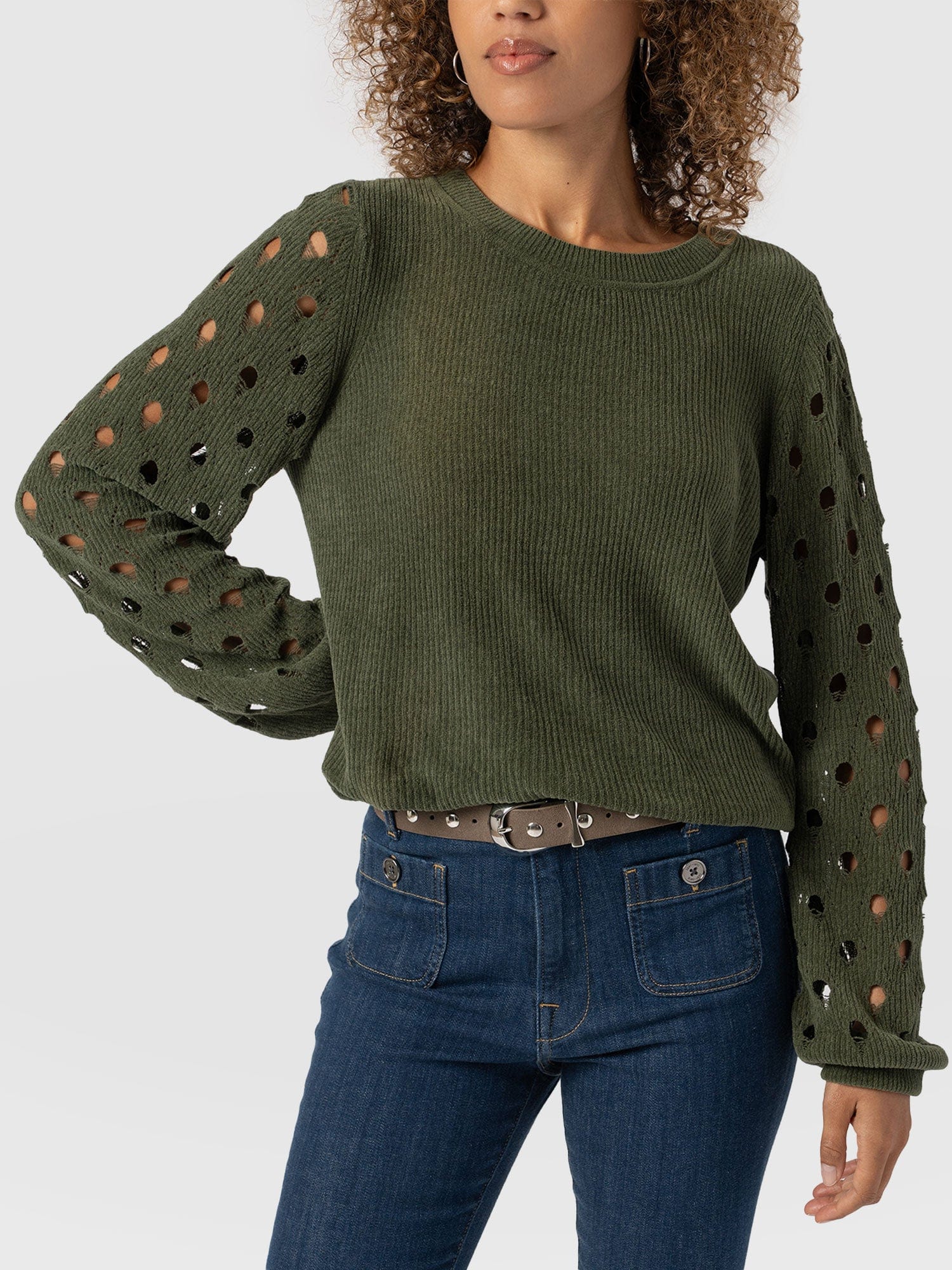 Suki Lace Hole Knit Green - Women's Knitwear | Saint + Sofia® US