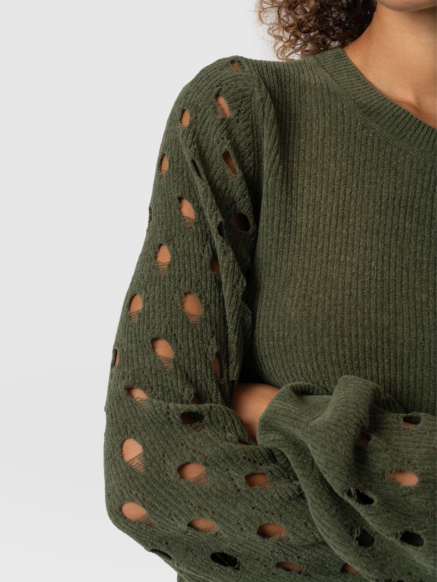Suki Lace Hole Knit Green - Women's Knitwear | Saint + Sofia® US