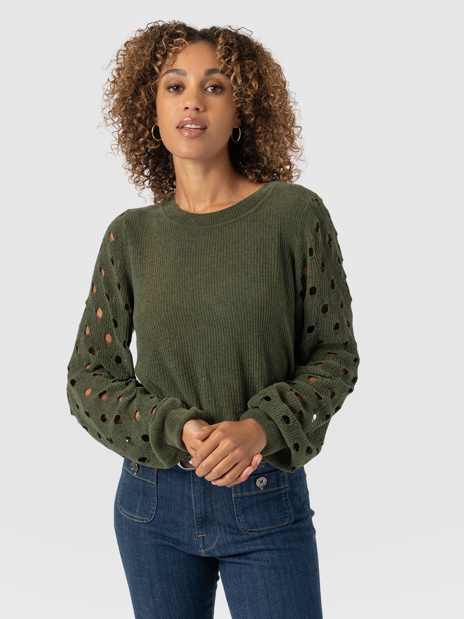 Suki Lace Hole Knit Green - Women's Knitwear | Saint + Sofia® US