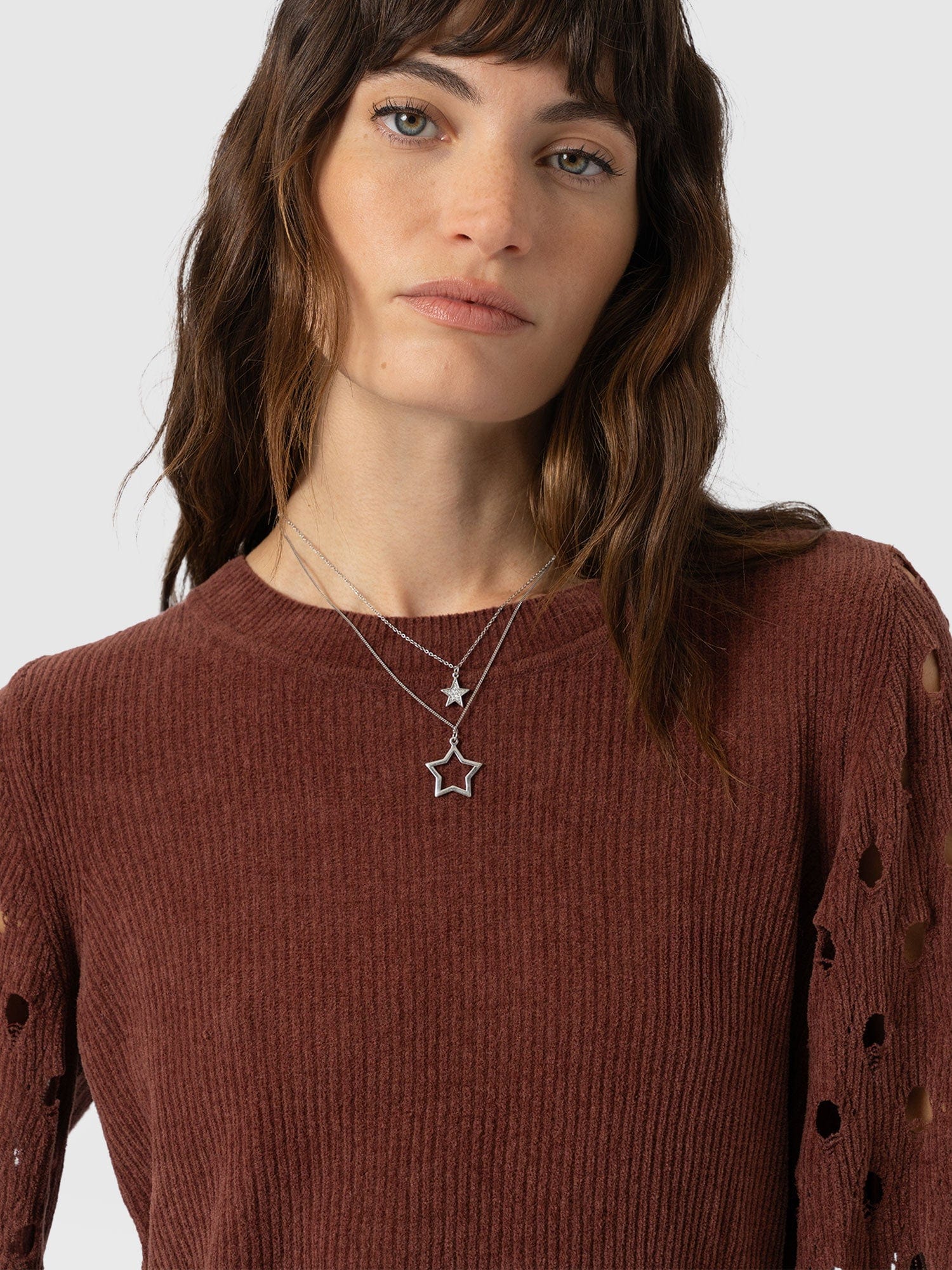 Suki Lace Hole Knit - Mauve - Women's Jumpers | Saint + Sofia® USA
