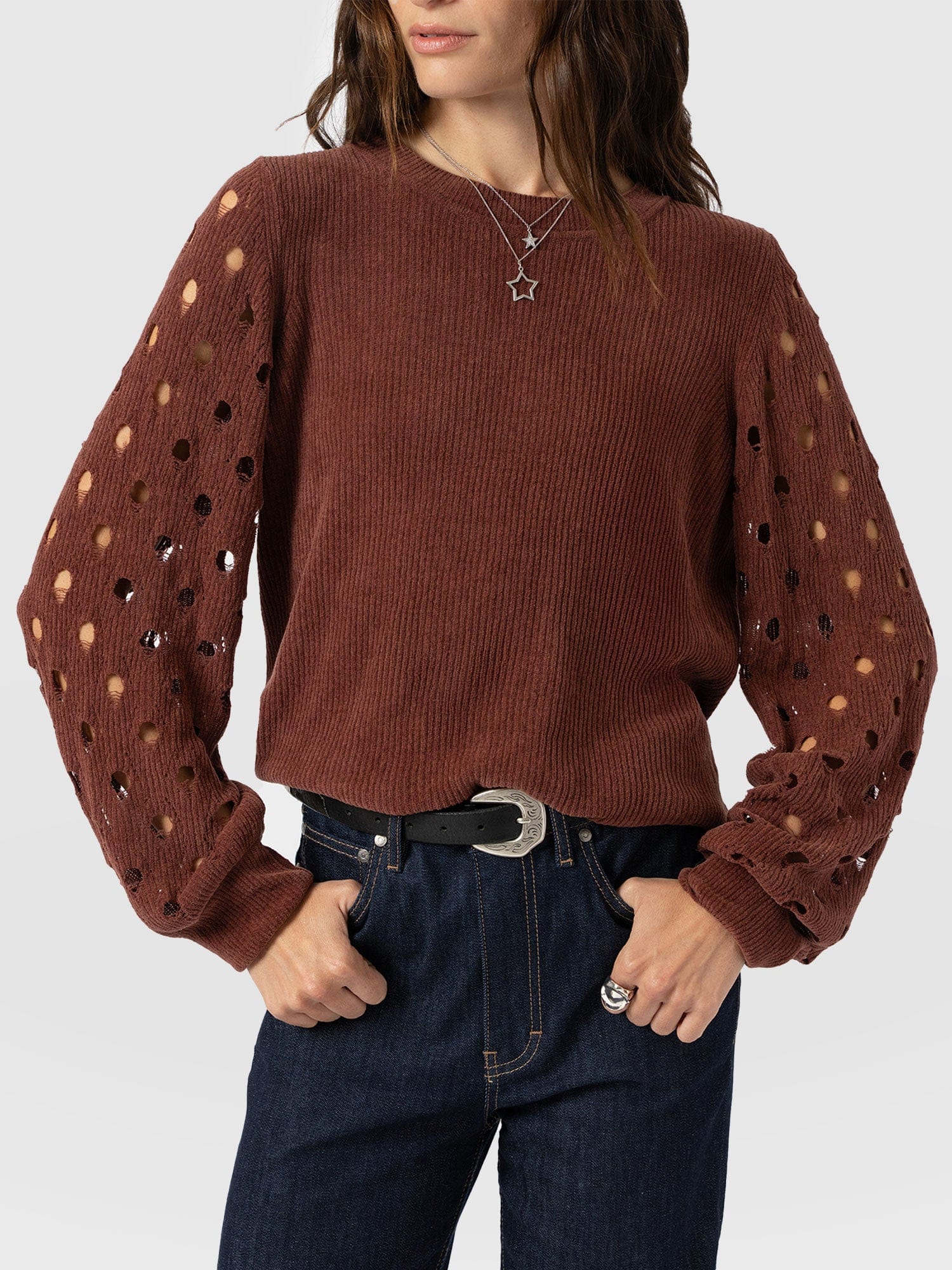 Suki Lace Hole Knit - Mauve - Women's Jumpers | Saint + Sofia® USA