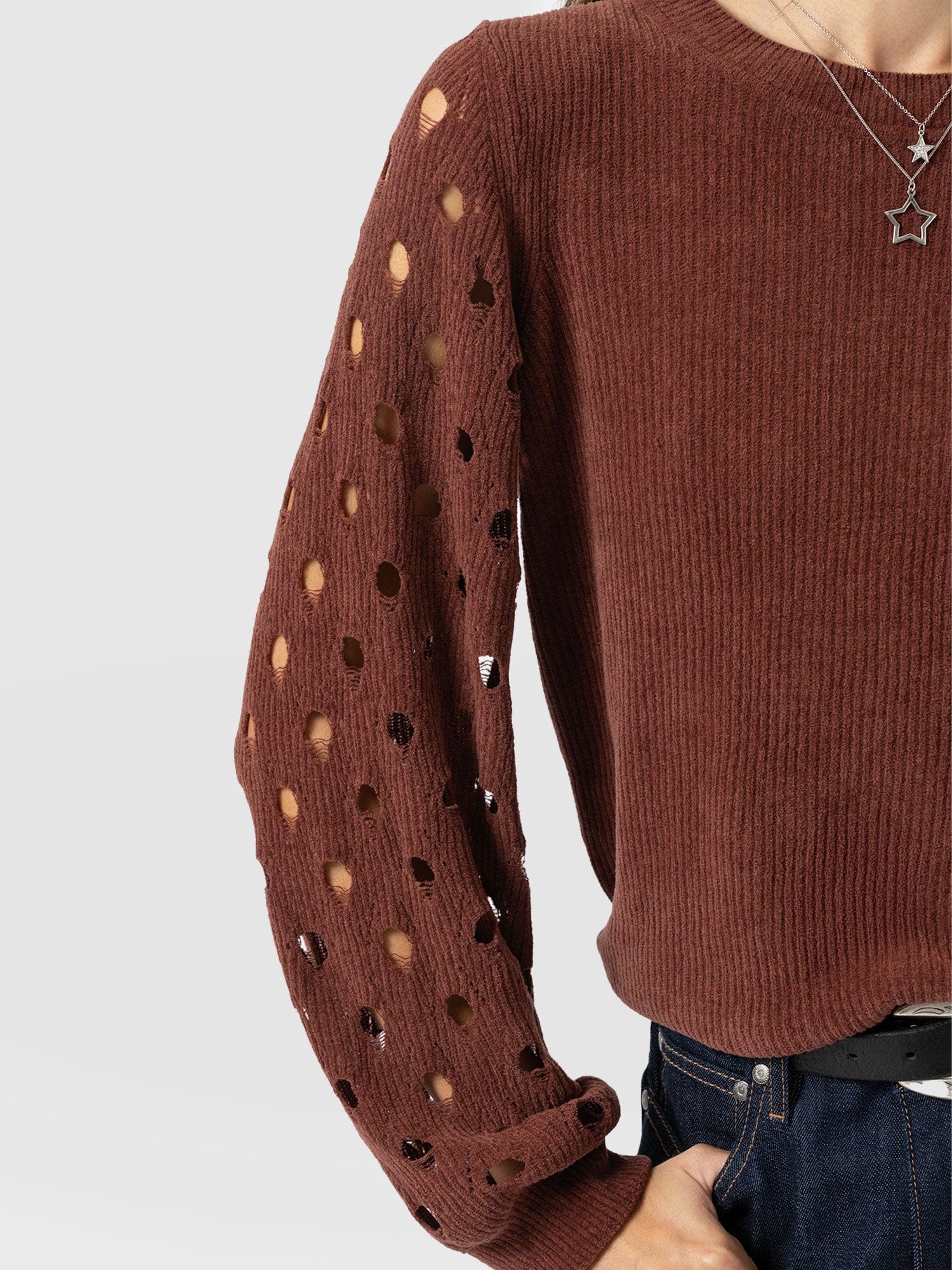 Suki Lace Hole Knit - Mauve - Women's Jumpers | Saint + Sofia® USA