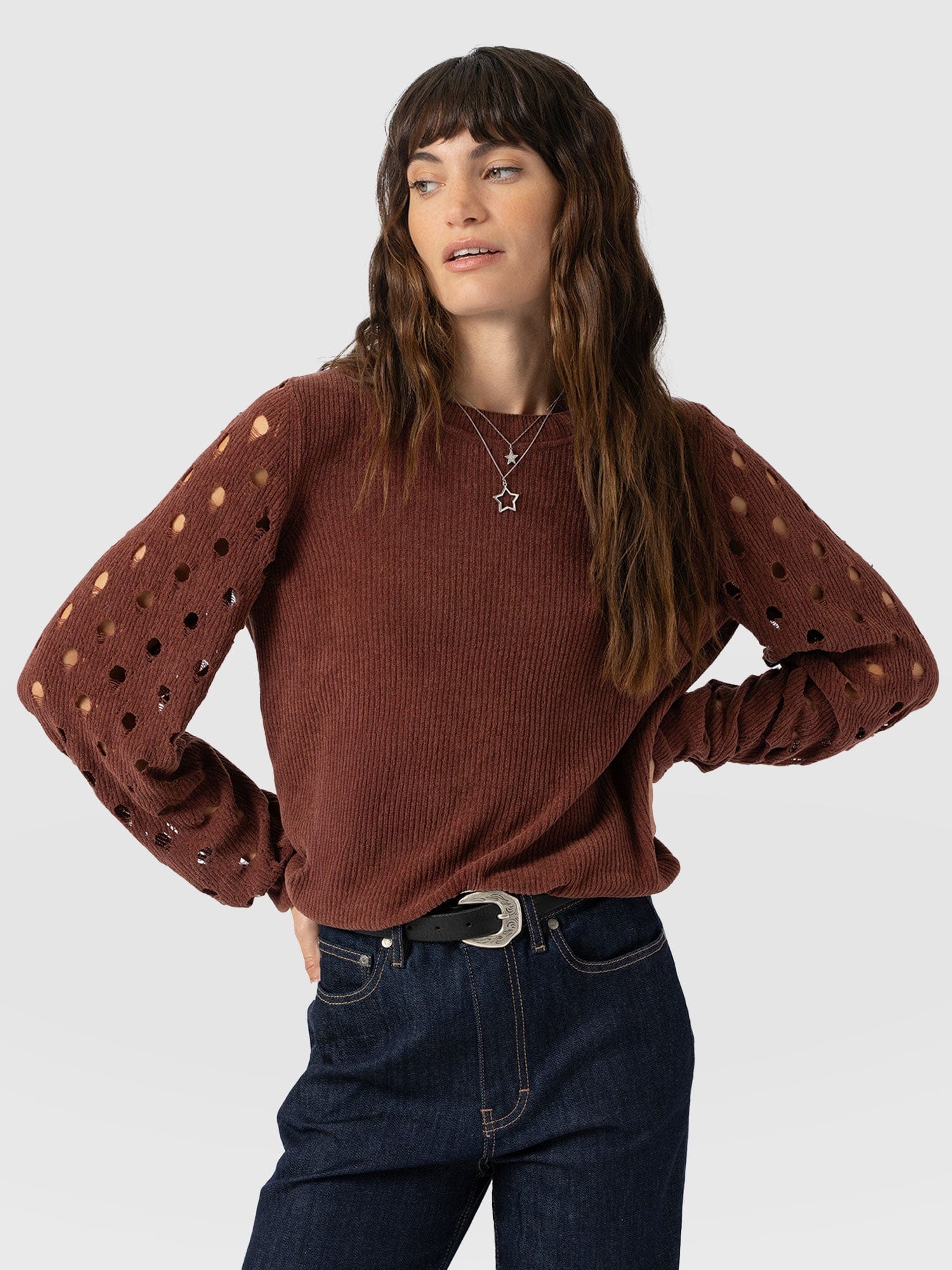 Suki Lace Hole Knit - Mauve - Women's Jumpers | Saint + Sofia® USA