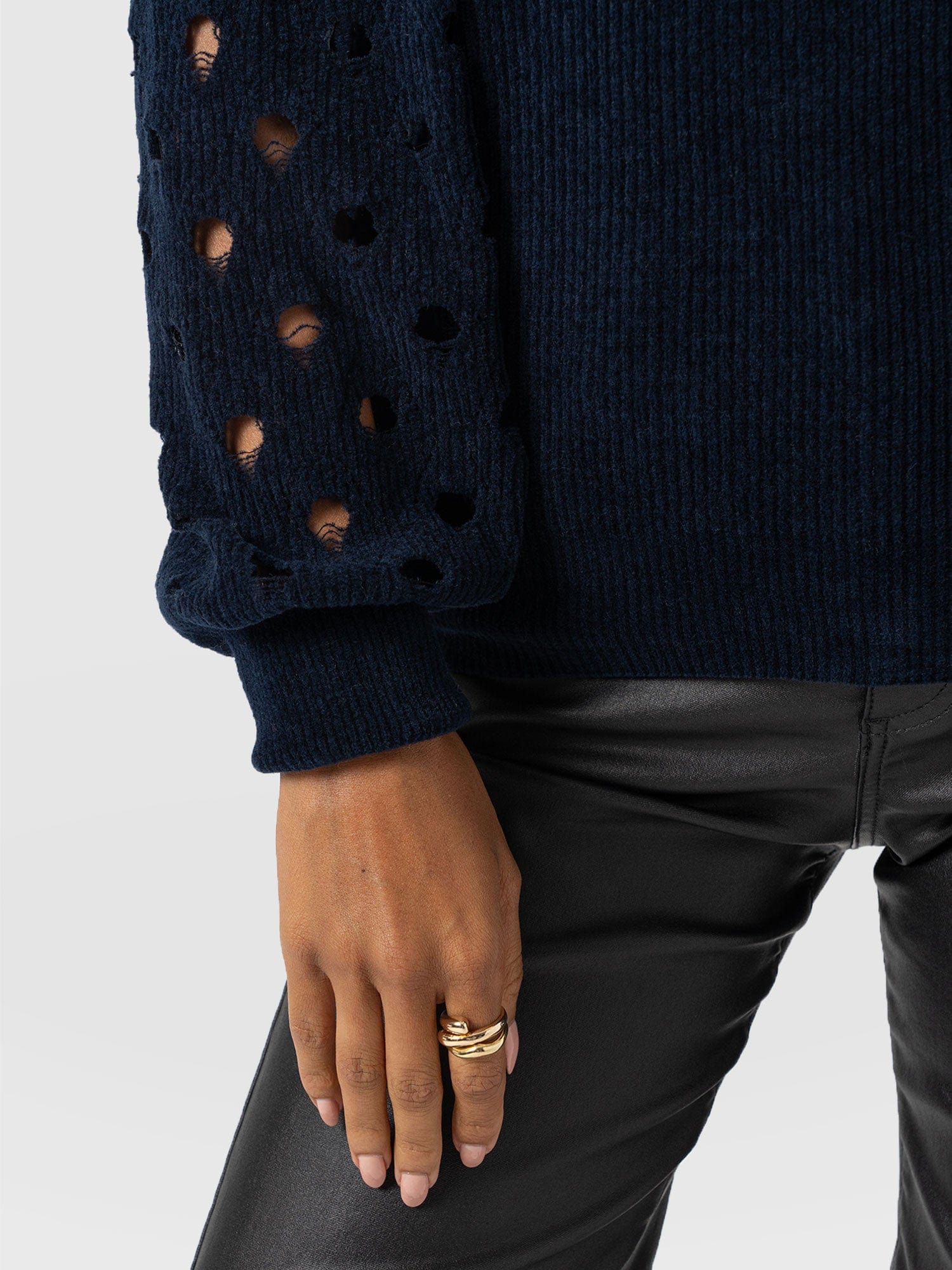 Suki Lace Hole Knit - Navy - Women's Jumpers | Saint + Sofia® USA