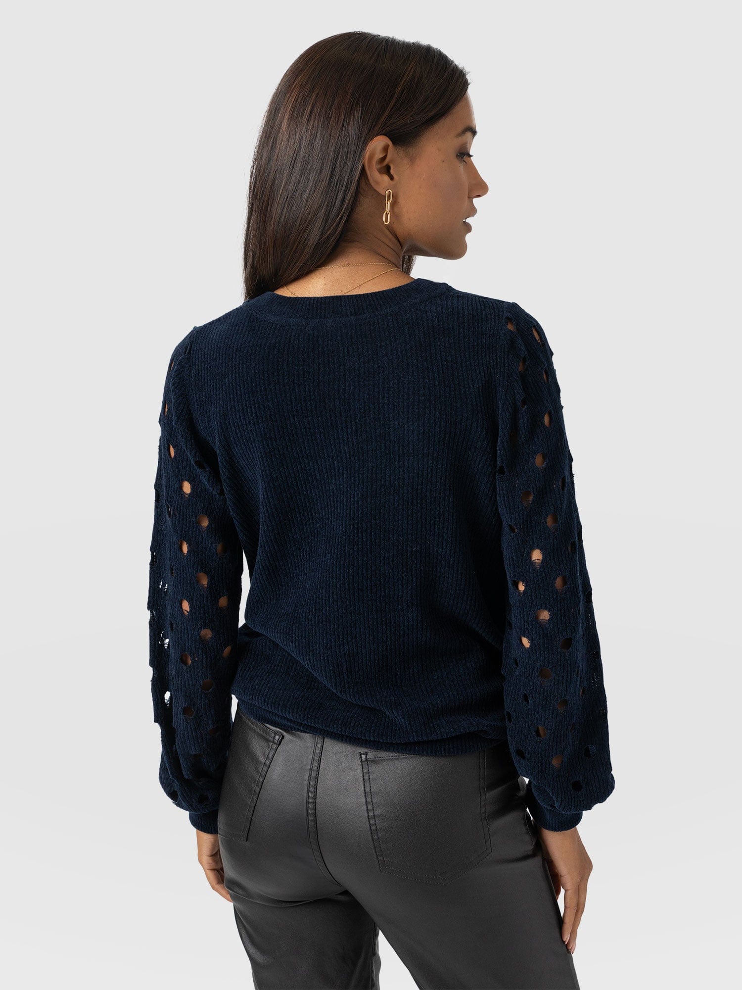 Suki Lace Hole Knit - Navy - Women's Jumpers | Saint + Sofia® USA