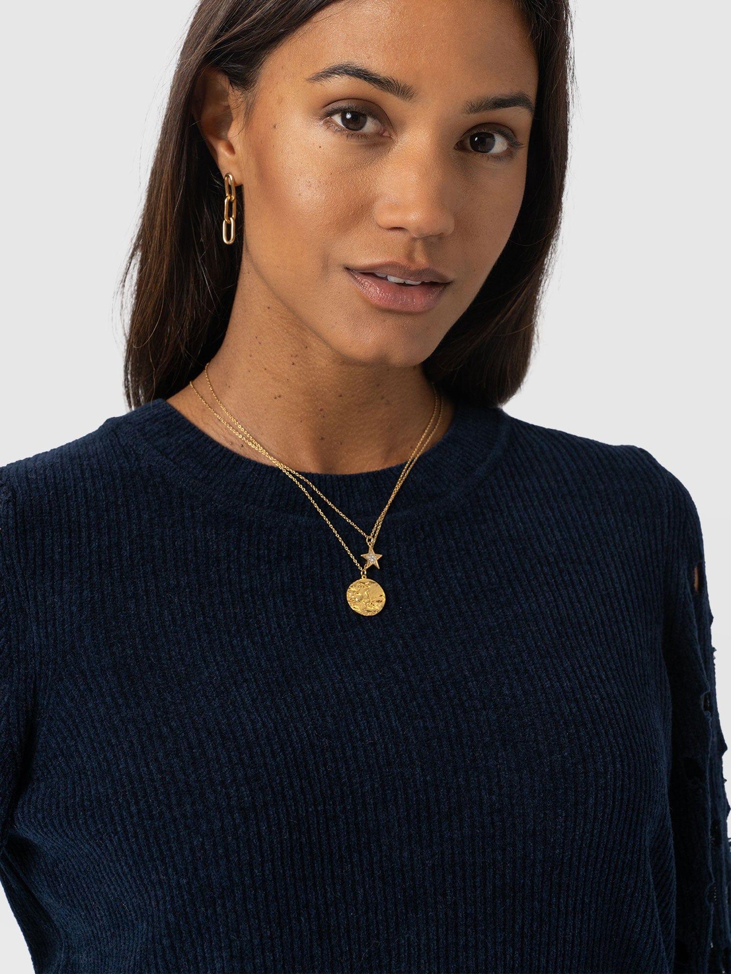 Suki Lace Hole Knit - Navy - Women's Jumpers | Saint + Sofia® USA