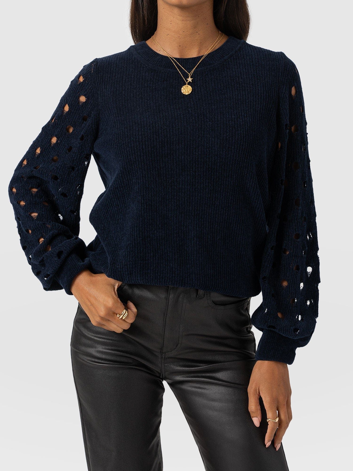 Suki Lace Hole Knit - Navy - Women's Jumpers | Saint + Sofia® USA