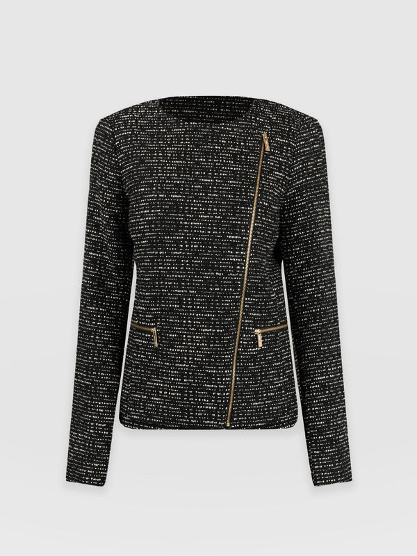 Sutton Asymmetric Jacket Monochrome Bouclé - Women's Jackets | Saint + Sofia® USA