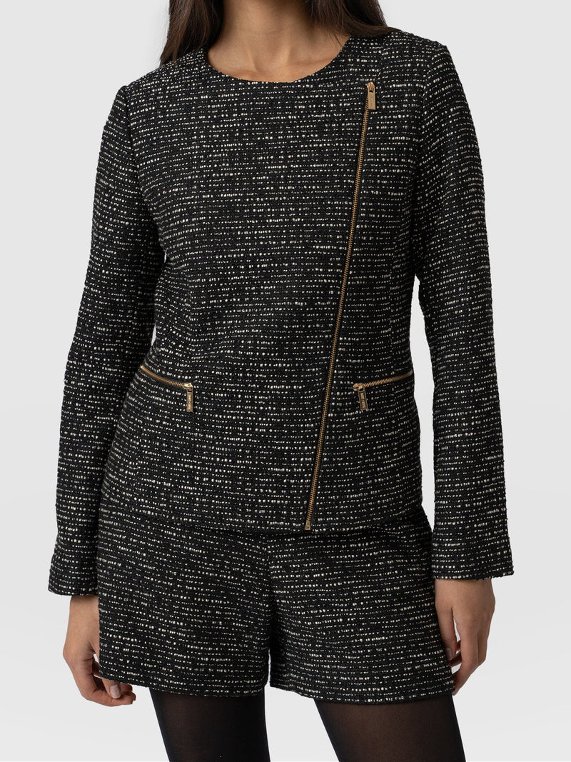 Sutton Asymmetric Jacket Monochrome Bouclé - Women's Jackets | Saint + Sofia® USA