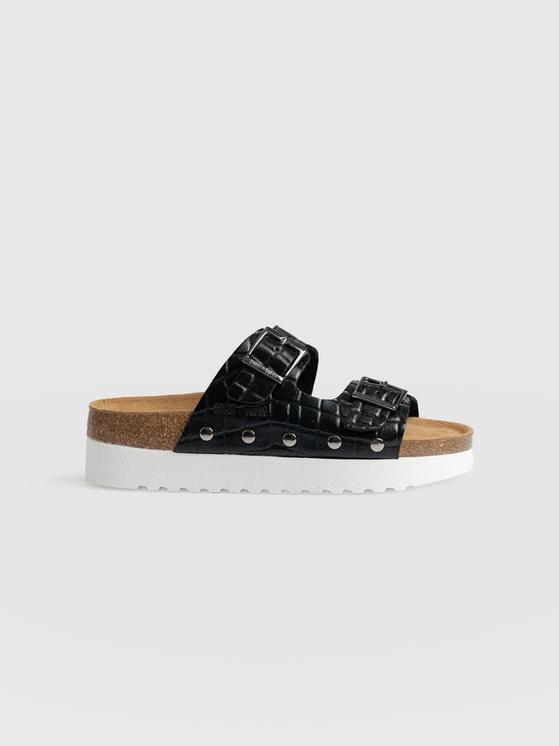 Sutton Slide Black Croc Studded - Women's Sandals | Saint + Sofia® USA