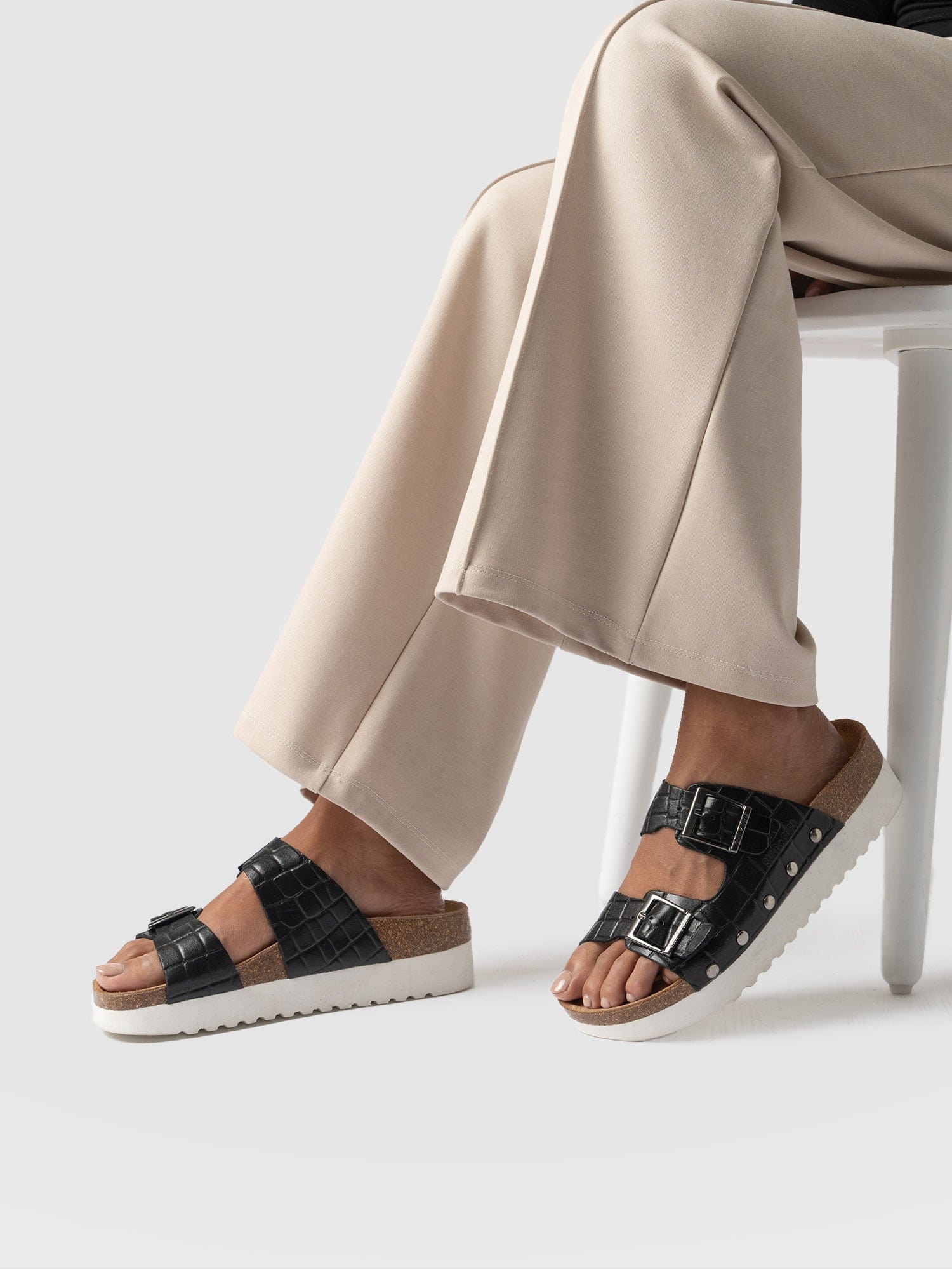 Sutton Slide Black Croc Studded - Women's Sandals | Saint + Sofia® USA