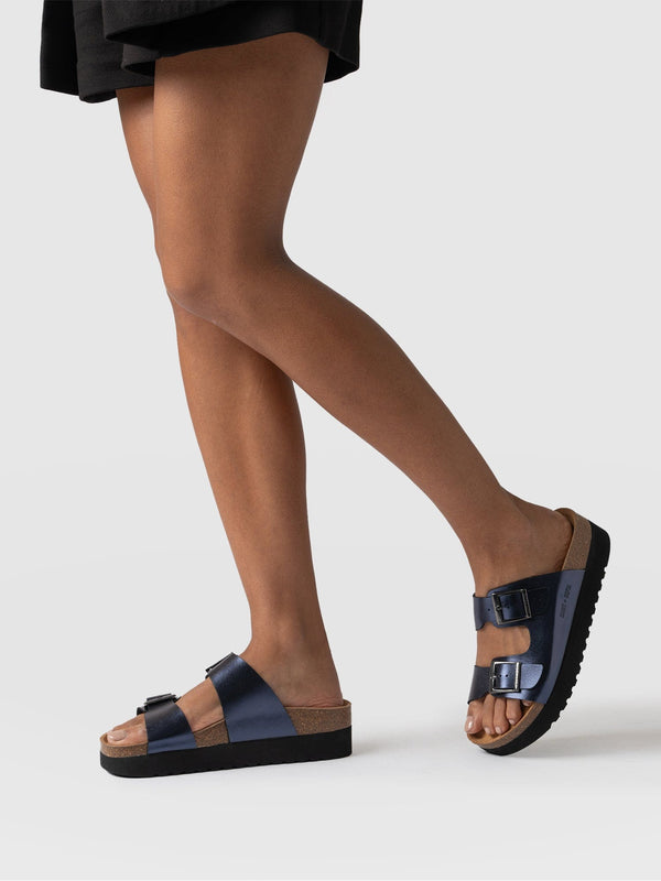 Sutton Slides Metallic Indigo - Women's Sandals | Saint + Sofia® UK