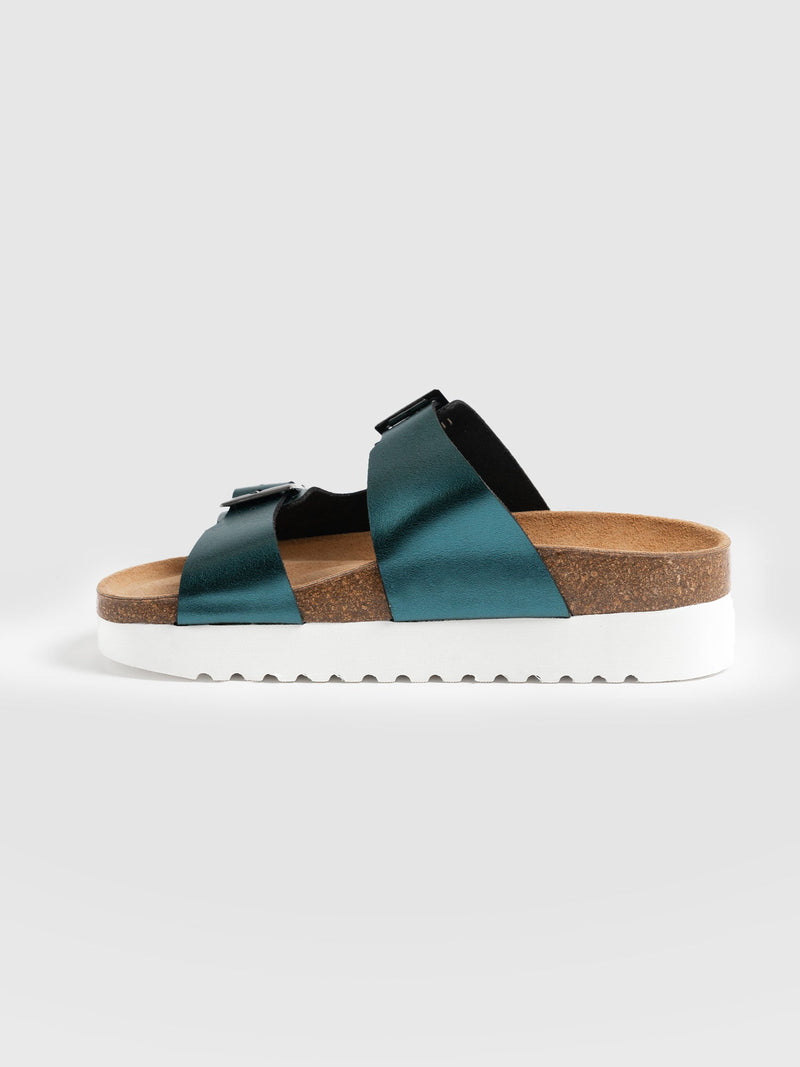 Sutton Slides Metallic Turquoise - Women's Sandals | Saint + Sofia® UK