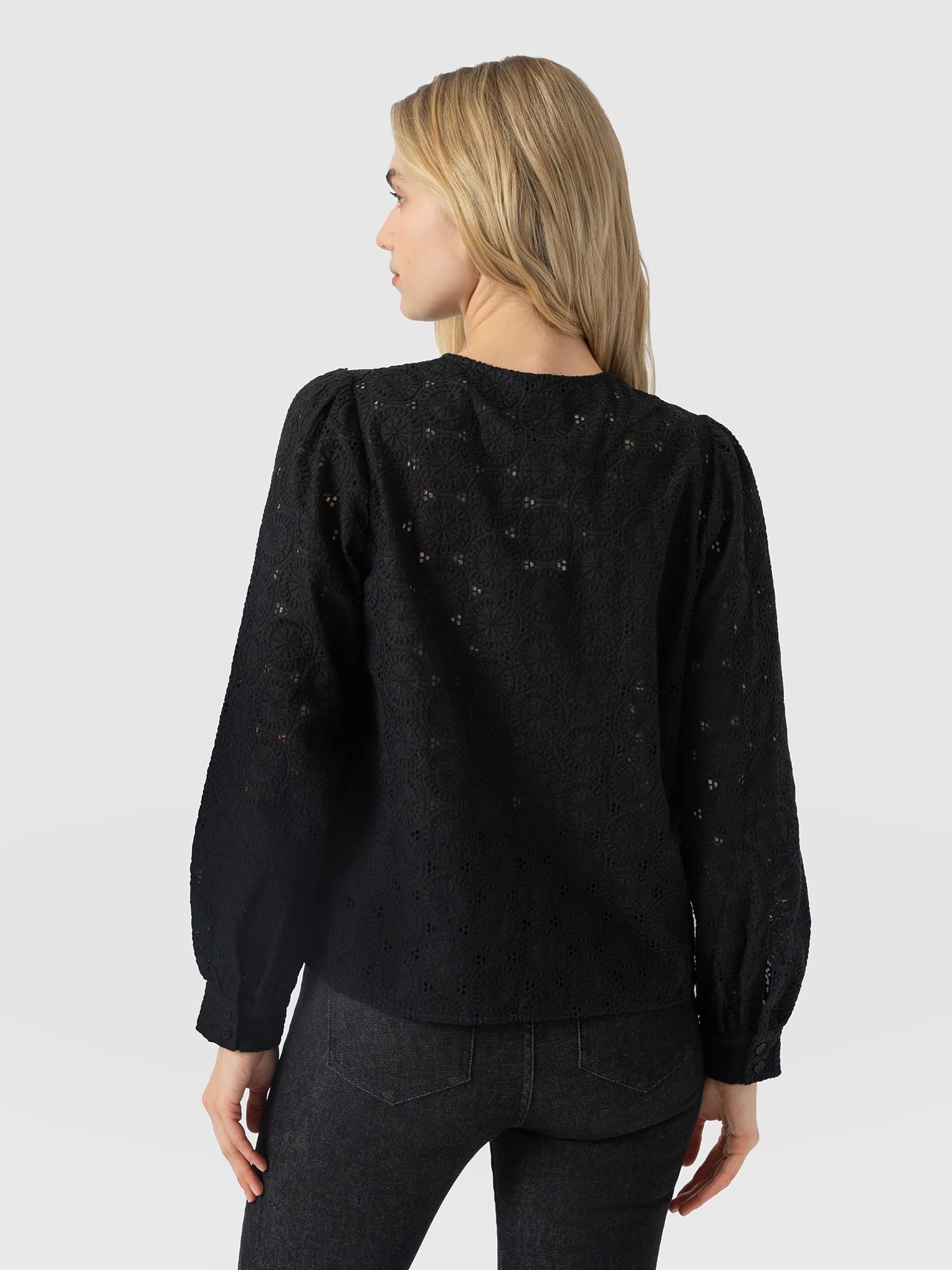Tabitha Blouse Black Broderie - Women's Blouses | Saint and Sofia® USA