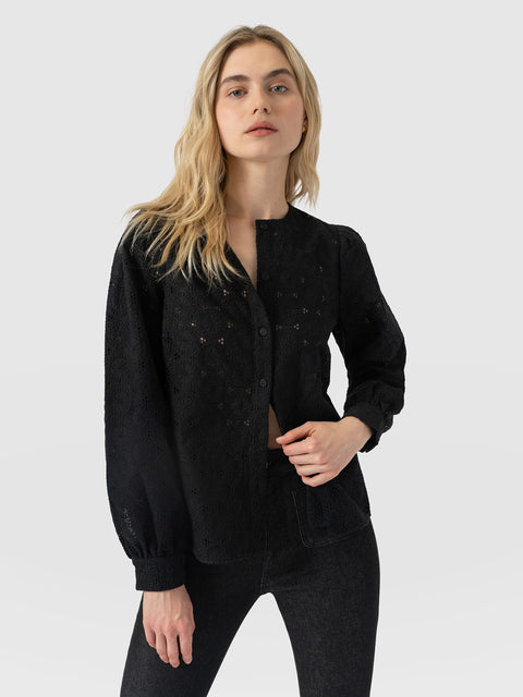 Tabitha Blouse Black Broderie - Women's Blouses | Saint and Sofia® USA