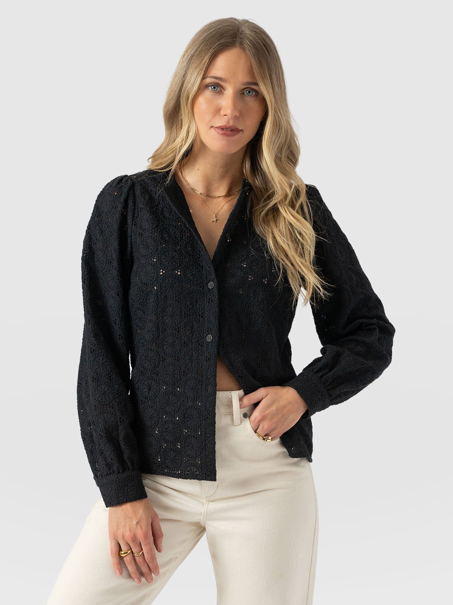 Tabitha Blouse Black Broderie - Women's Blouses | Saint + Sofia® US