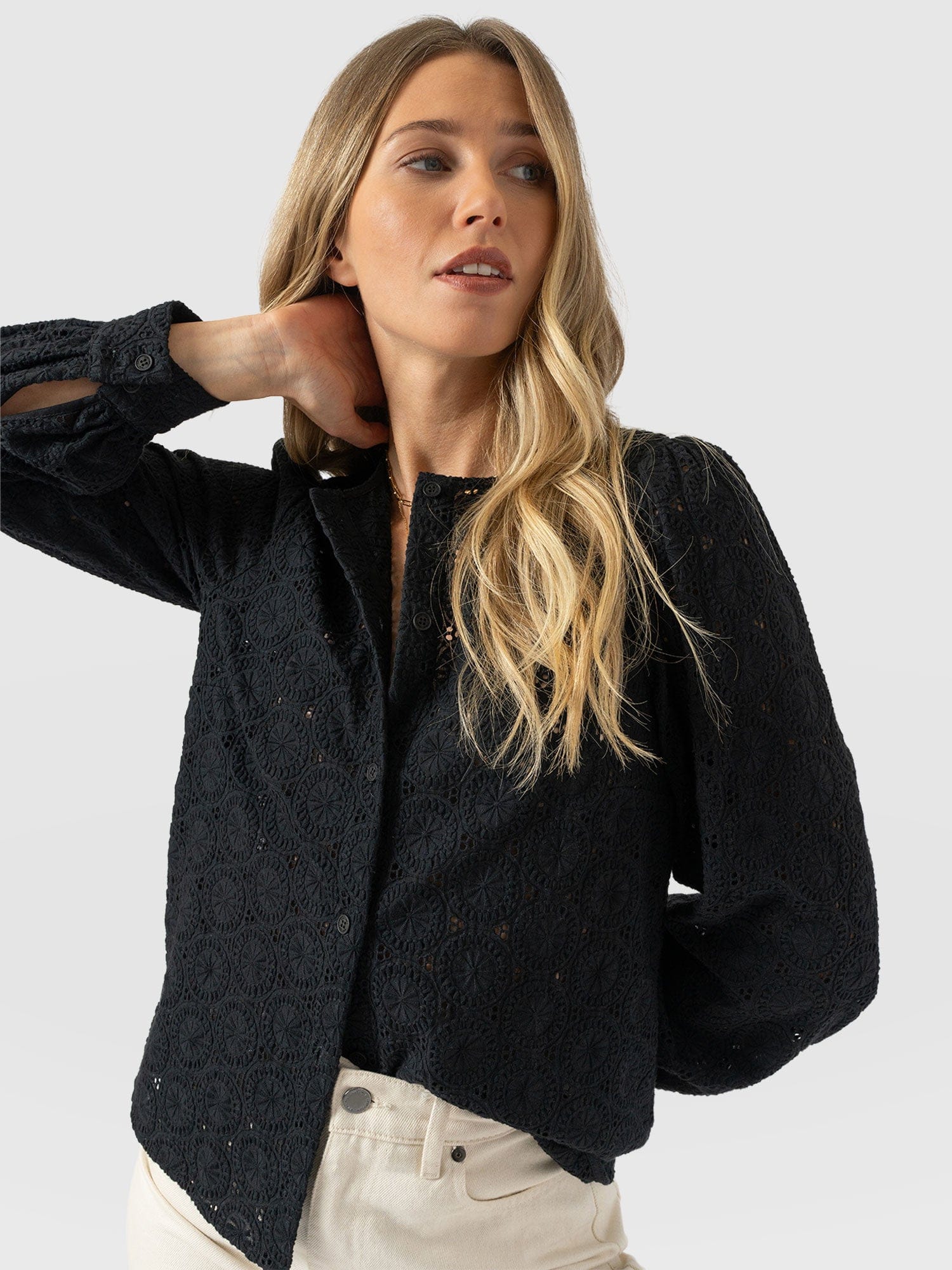 Tabitha Blouse Black Broderie - Women's Blouses | Saint + Sofia® US
