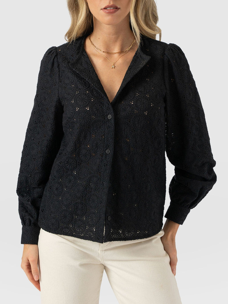 Tabitha Blouse Black Broderie - Women's Blouses | Saint + Sofia® US
