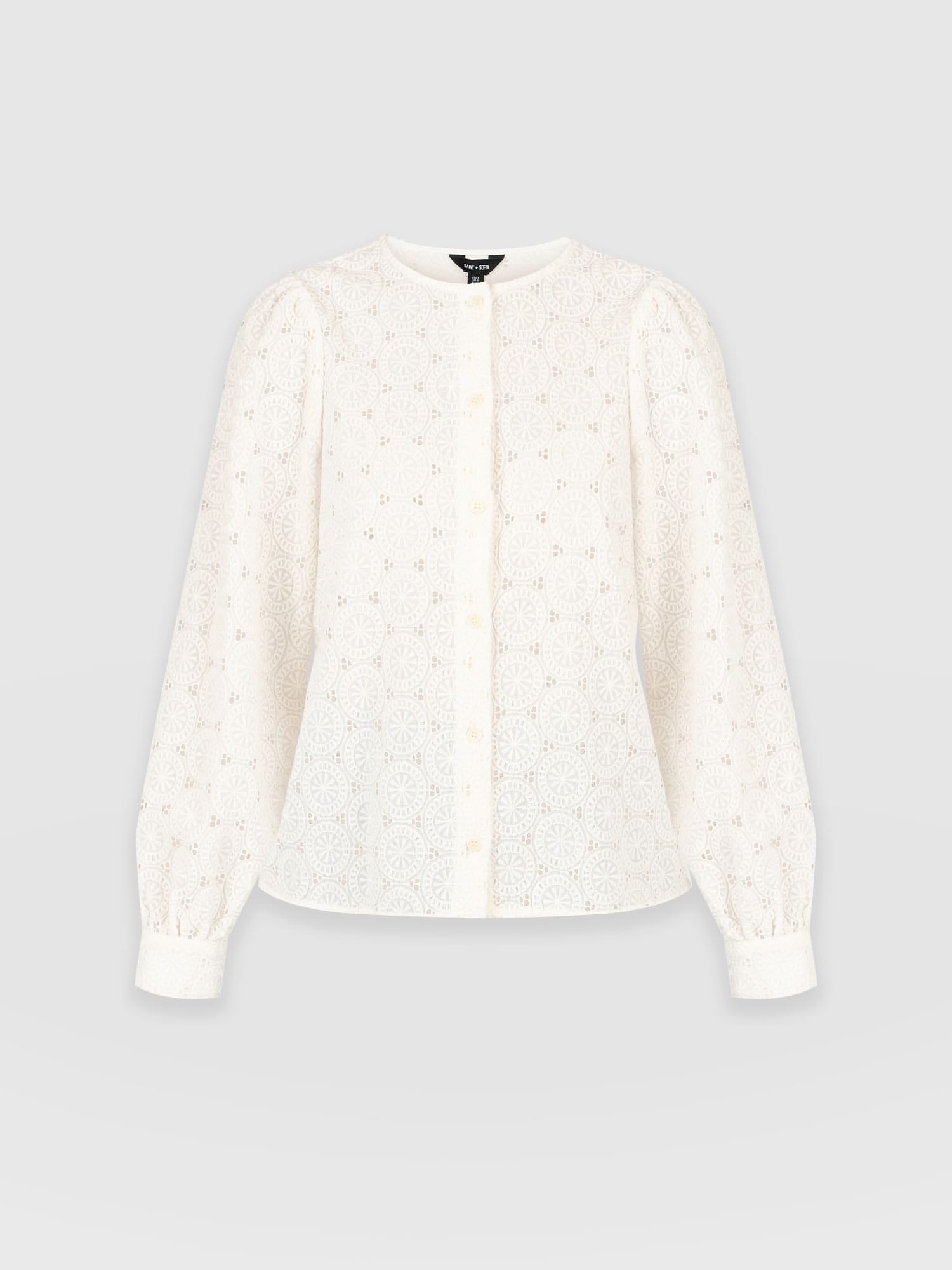 Tabitha Blouse Cream Broderie - Women's Blouses | Saint and Sofia® USA