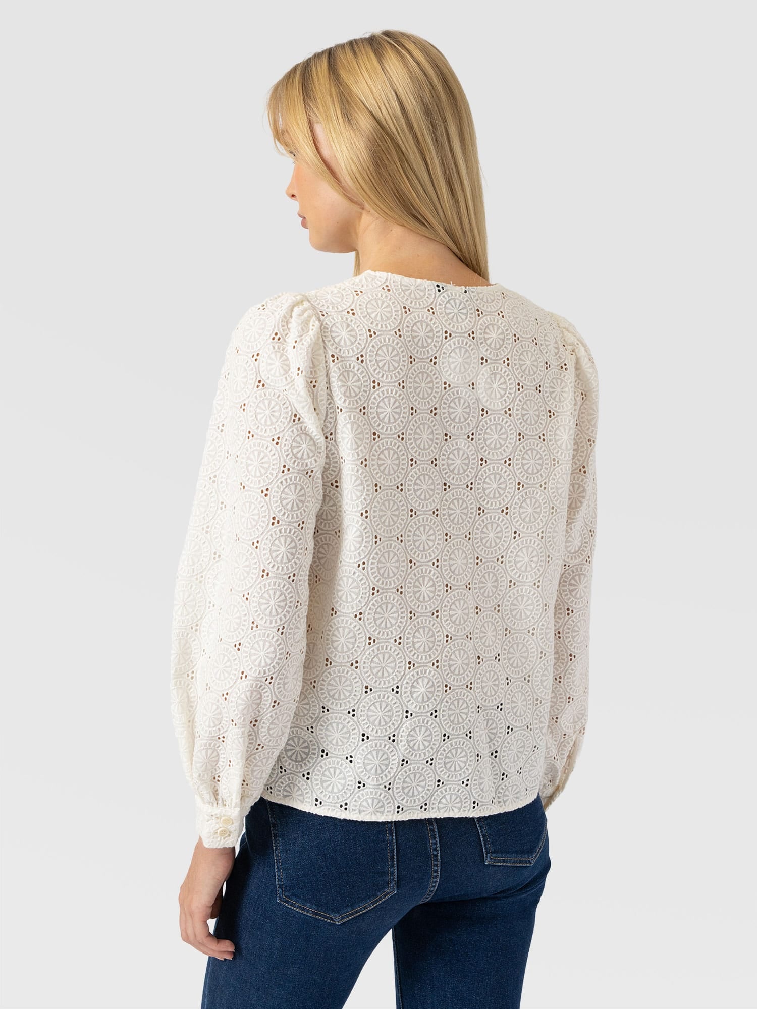 Tabitha Blouse Cream Broderie - Women's Blouses | Saint and Sofia® USA