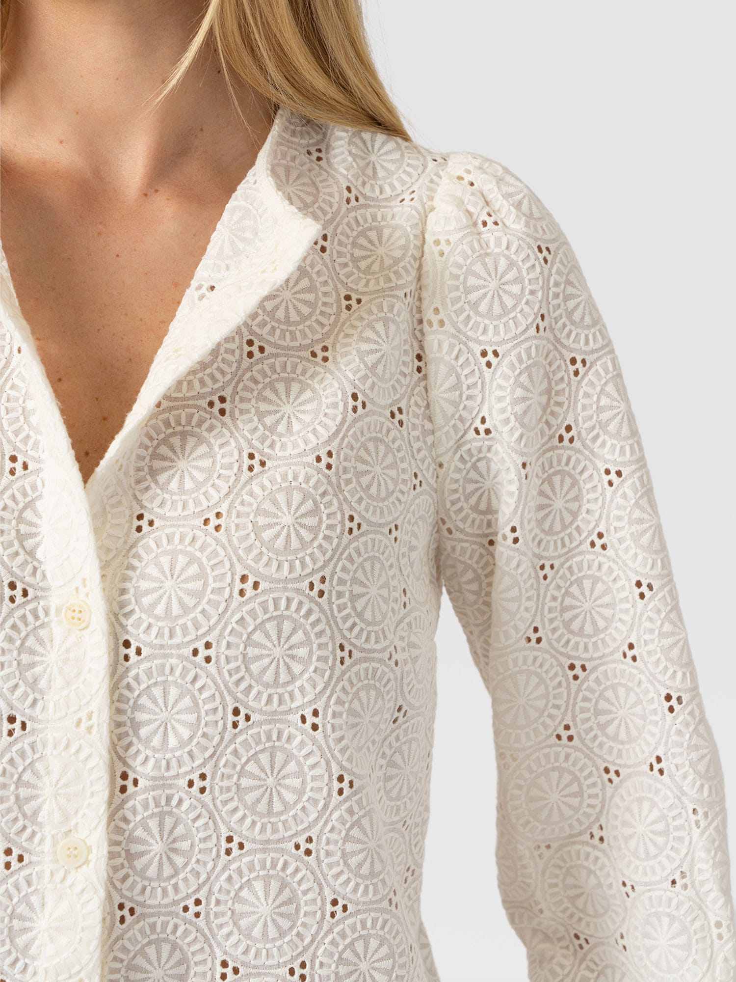 Tabitha Blouse Cream Broderie - Women's Blouses | Saint and Sofia® USA