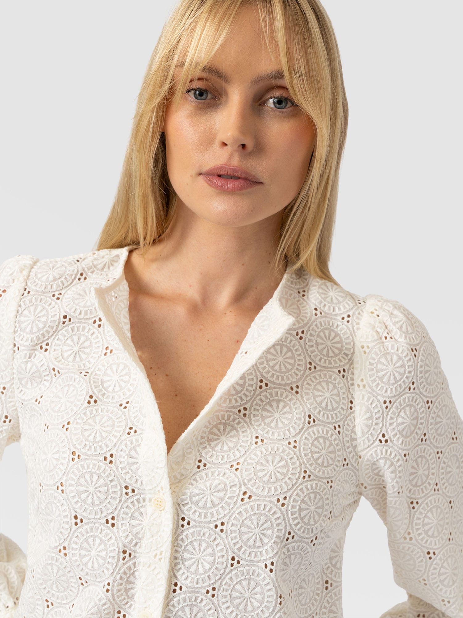 Tabitha Blouse Cream Broderie - Women's Blouses | Saint and Sofia® USA