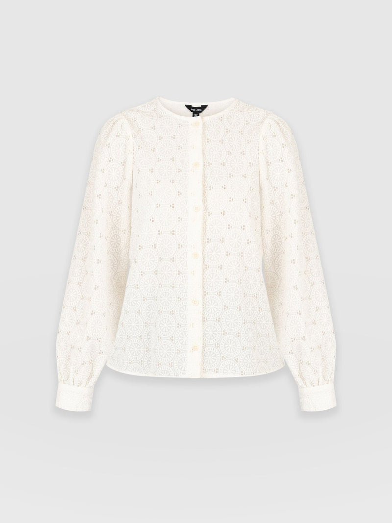 Tabitha Blouse Cream Broderie - Women's Blouses | Saint + Sofia® UK