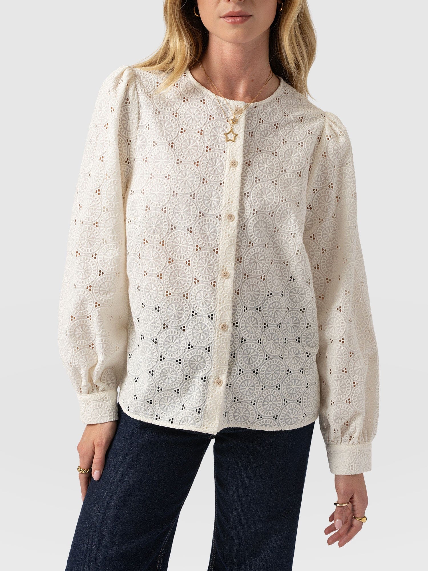 Tabitha Blouse Cream Broderie - Women's Blouses | Saint + Sofia® US