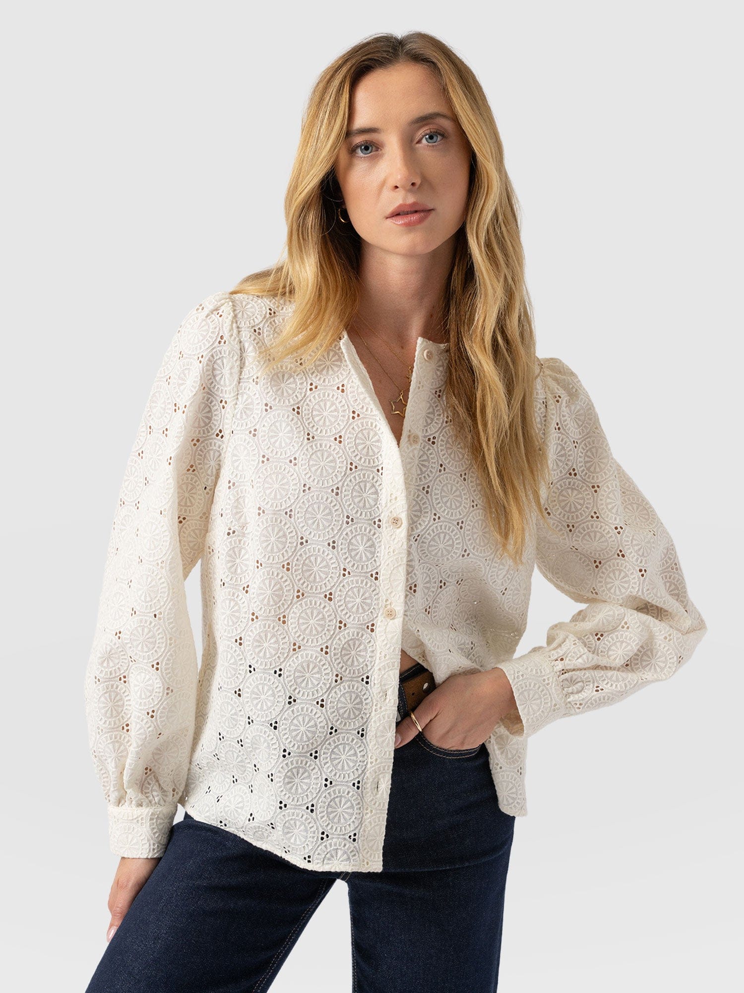 Tabitha Blouse Cream Broderie - Women's Blouses | Saint + Sofia® US