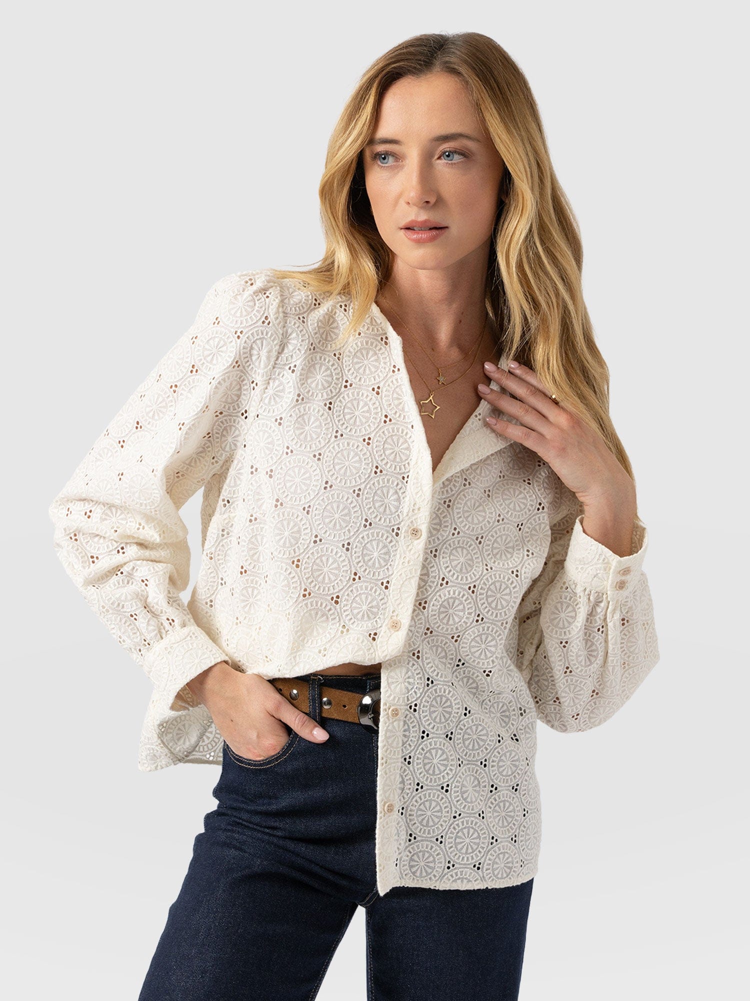 Tabitha Blouse Cream Broderie - Women's Blouses | Saint + Sofia® US