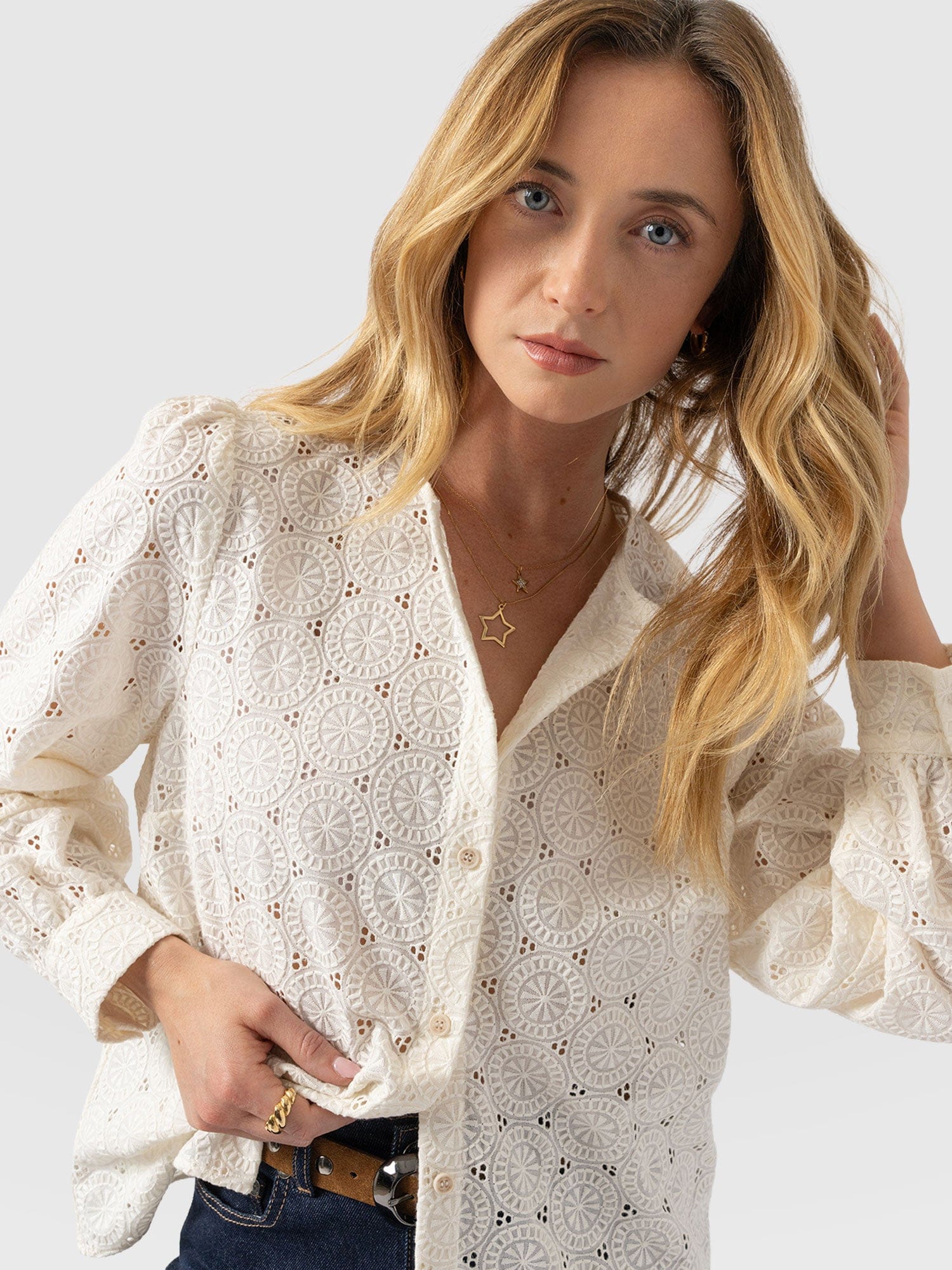 Tabitha Blouse Cream Broderie - Women's Blouses | Saint + Sofia® US