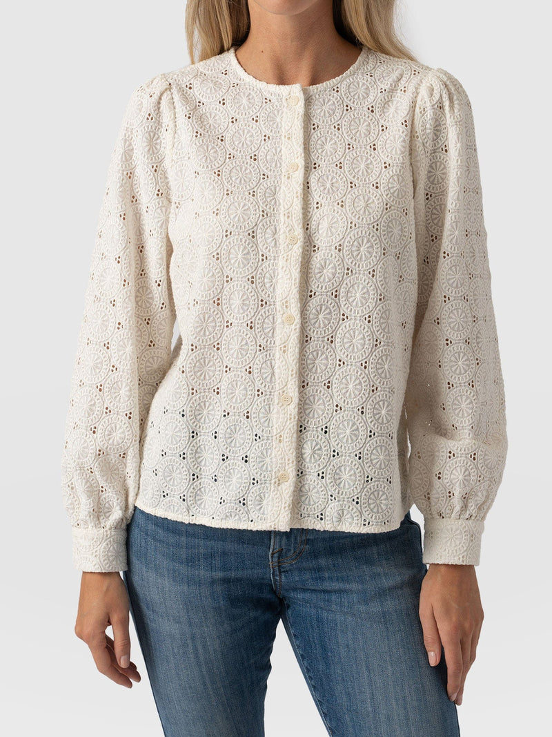 Tabitha Blouse Cream Broderie - Women's Blouses | Saint + Sofia® US