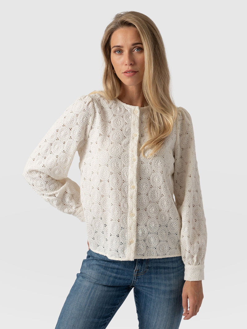 Tabitha Blouse Cream Broderie - Women's Blouses | Saint + Sofia® US