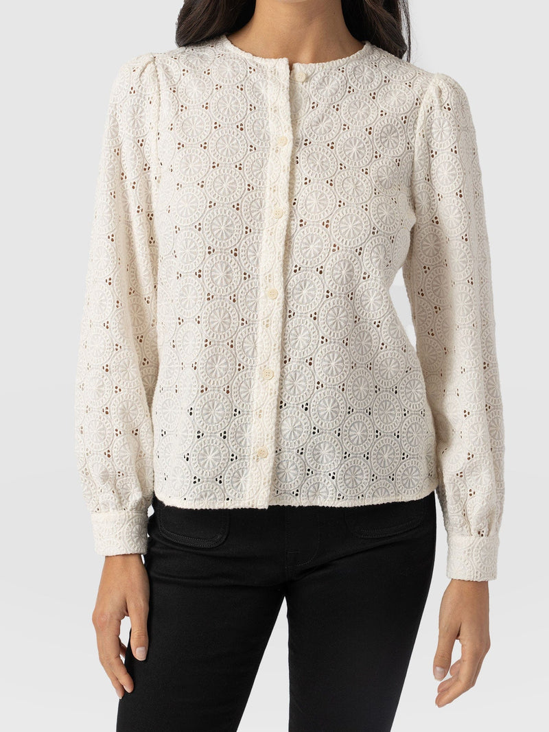 Tabitha Blouse Cream Broderie - Women's Blouses | Saint + Sofia® US