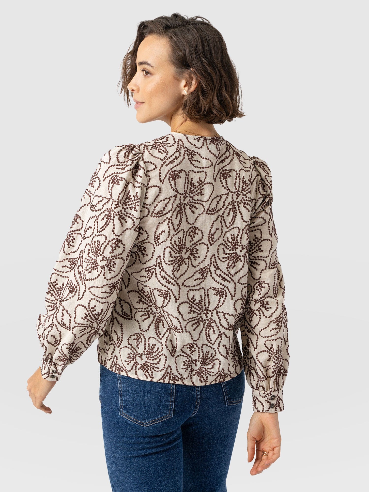 Tabitha Blouse - Cream/Brown - Women's Blouses | Saint + Sofia? USA