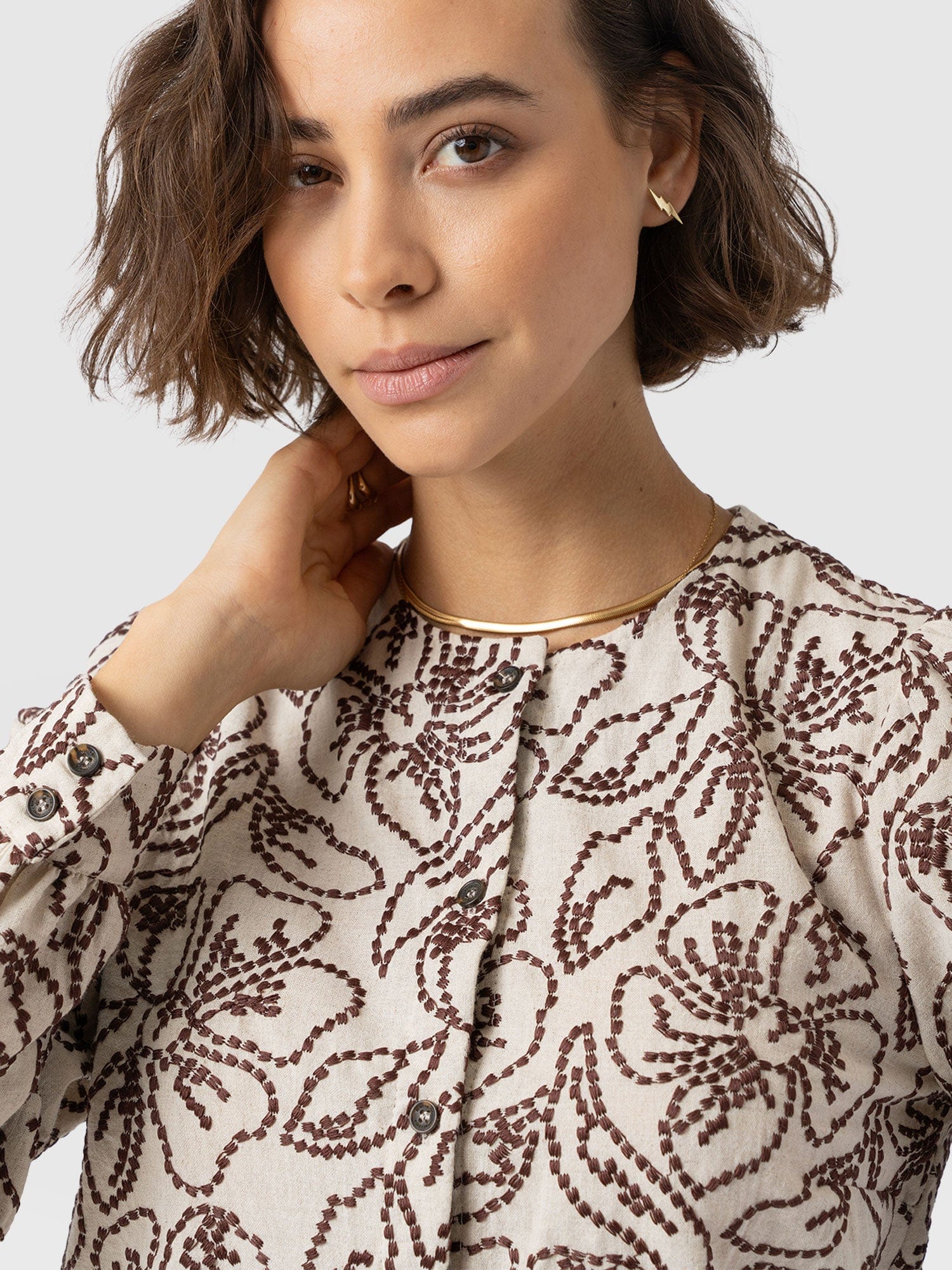 Tabitha Blouse - Cream/Brown - Women's Blouses | Saint + Sofia? USA