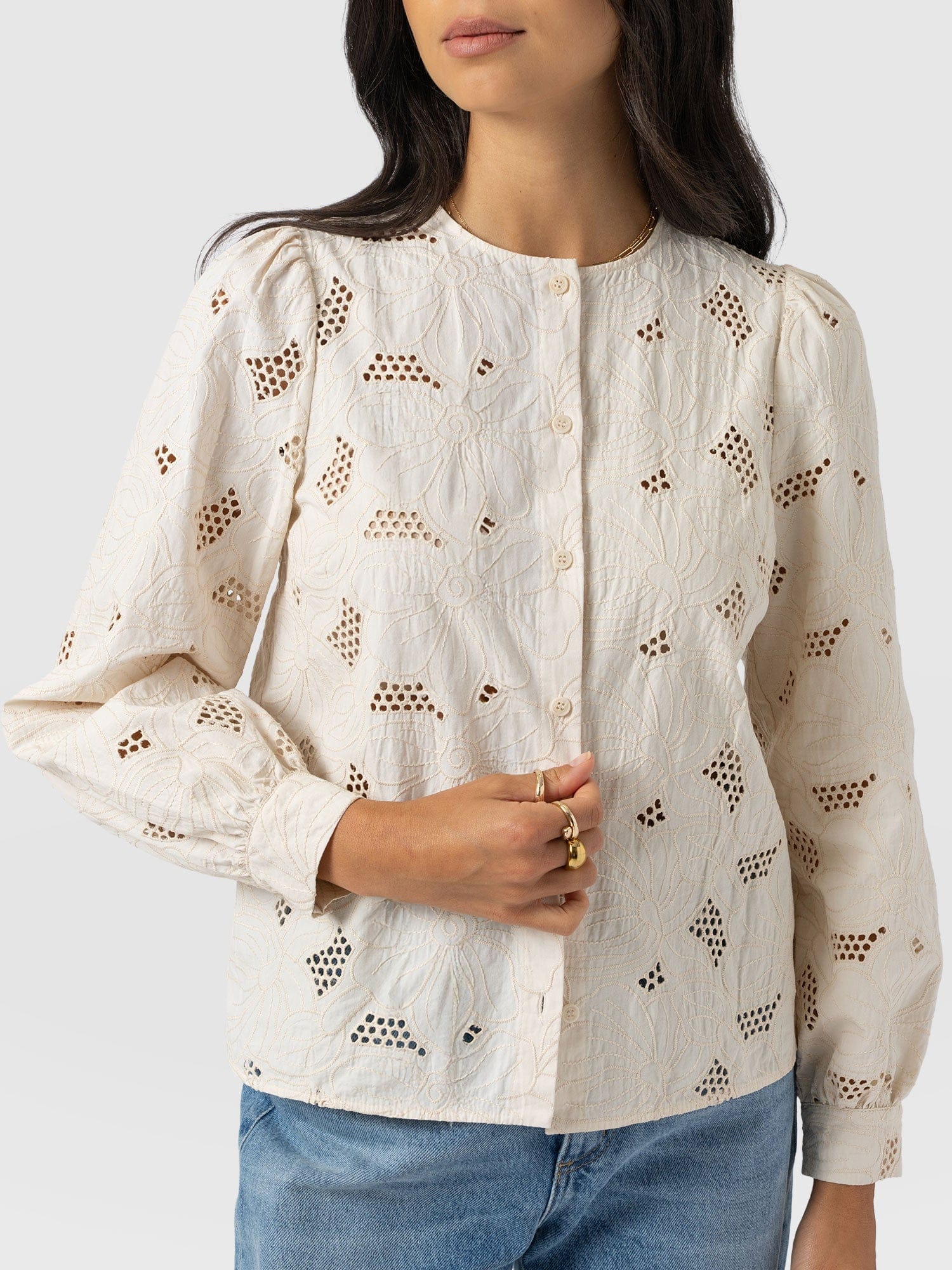 Tabitha Blouse - Cream Floral - Women's Blouses | Saint + Sofia® USA