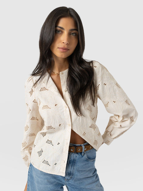 Tabitha Blouse - Cream Floral - Women's Blouses | Saint + Sofia® USA